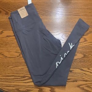 PINK High Waisted Full-Length Leggings. Size: Medium. Color: Grey with Pink